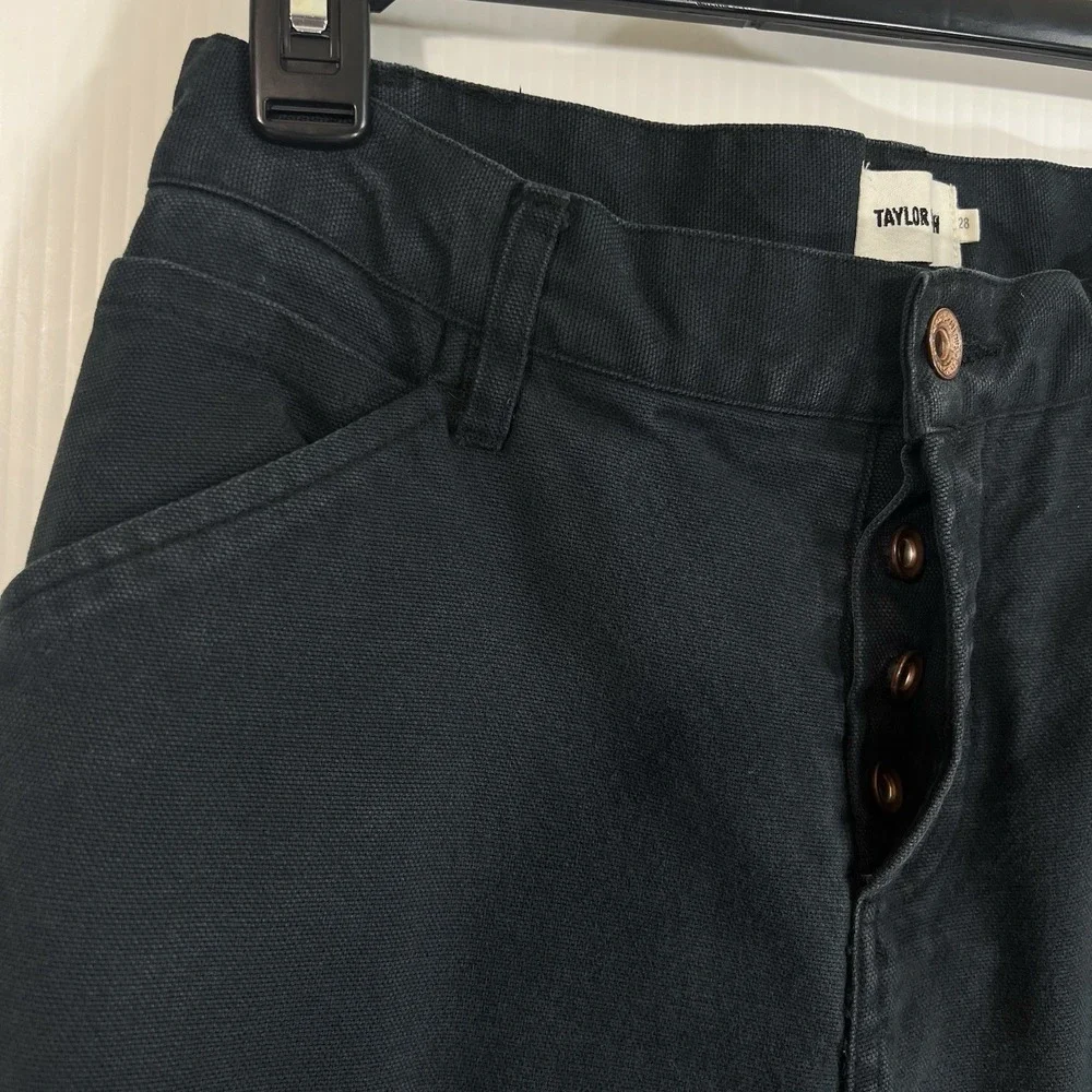 Taylor Stitch Chore Pants Mens Size 28 Black Wash Button Fly Straight Tapered